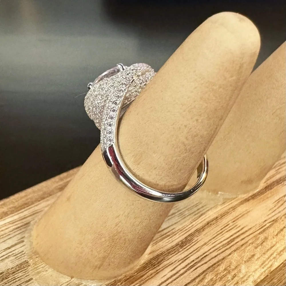 NEW White Cubic Zirconia Rhodium-Plated 925 Sterling Silver Spiral Wrap Ring